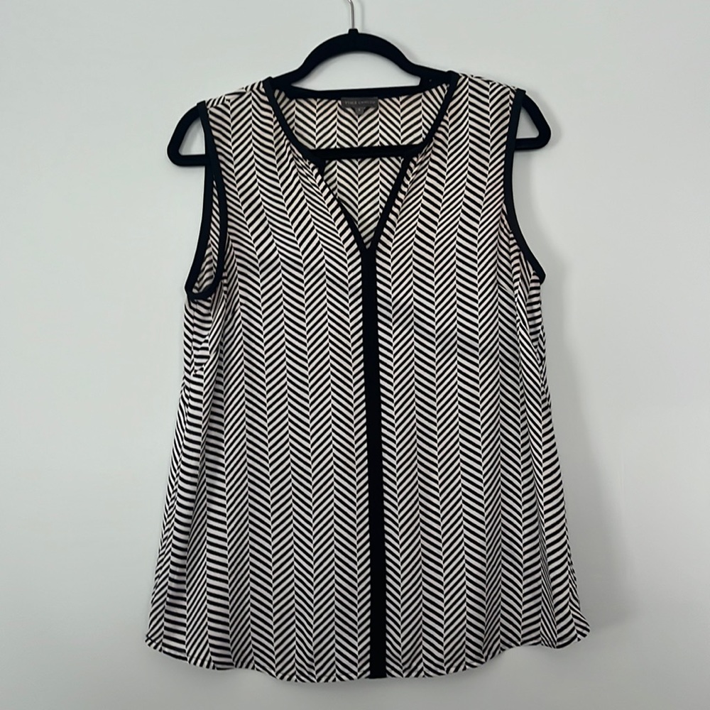 Vince Camuto Chevron Print Sleeveless Sheer Blouse